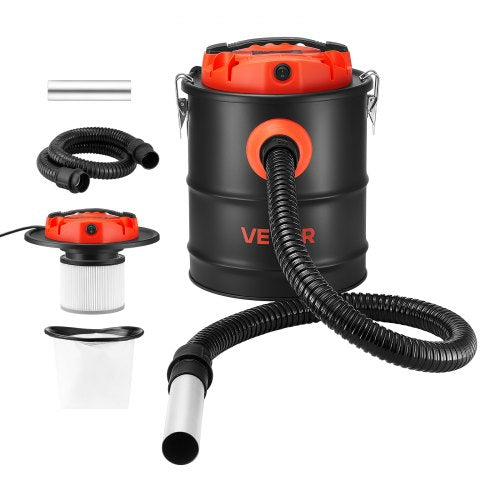 VEVOR Ash Vacuum 4 Gallon, 1200W Powerful Fireplace Cleaner Steel Body, for Fireplaces, Pellet Stoves, Wood Stoves, Fire Pits, Grills, Double Stage Filtration System, 4 FT Hose, Black & Orange - CHGJ4GAL12006T42O001V1 - view 2