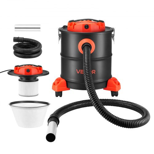VEVOR Ash Vacuum 5.3 Gallon, 1200W Powerful Fireplace Cleaner with Casters, for Fireplace, Pellet Stove, Wood Stoves, Fire Pit, Grills, Steel Body, Double Stage Filtration, 5 FT Hose, Black & Orange - CHGJ53GAL120SCK71001V1 - view 2