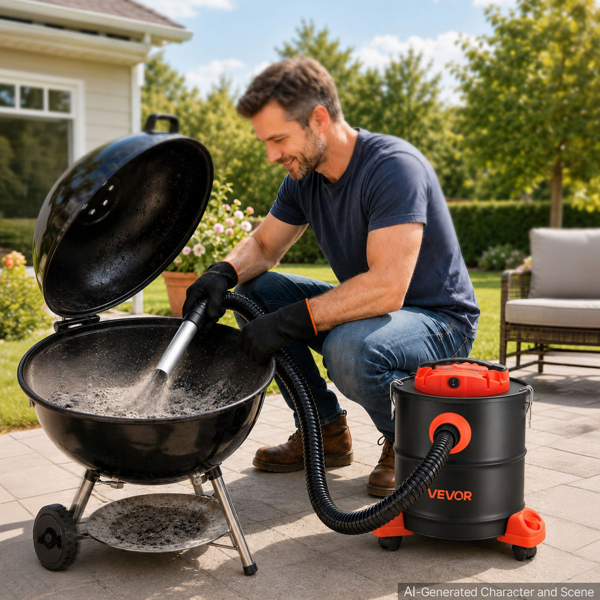 VEVOR Ash Vacuum 5.3 Gallon, 1200W Powerful Fireplace Cleaner with Casters, for Fireplace, Pellet Stove, Wood Stoves, Fire Pit, Grills, Steel Body, Double Stage Filtration, 5 FT Hose, Black & Orange - CHGJ53GAL120SCK71001V1 - view 9