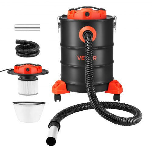 VEVOR Ash Vacuum 6 Gallon, 1200W Powerful Fireplace Cleaner with Casters, for Fireplaces, Pellet Stoves, Wood Stoves, Fire Pits, Grills, Steel Body, Double Stage Filtration, 5 FT Hose, Black & Orange - CHGJ6GAL1200DN1OW001V1 - view 2