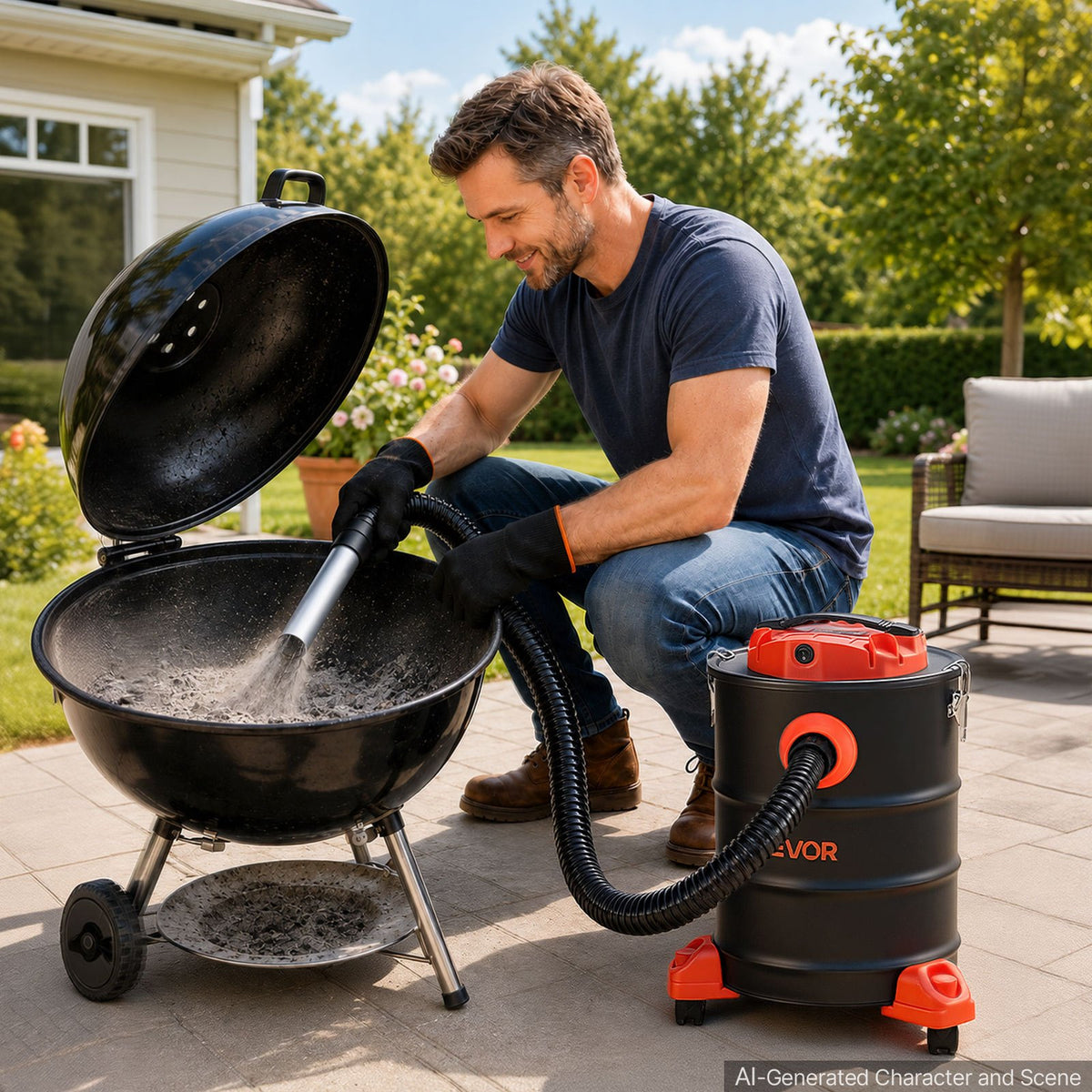VEVOR Ash Vacuum 6 Gallon, 1200W Powerful Fireplace Cleaner with Casters, for Fireplaces, Pellet Stoves, Wood Stoves, Fire Pits, Grills, Steel Body, Double Stage Filtration, 5 FT Hose, Black & Orange - CHGJ6GAL1200DN1OW001V1 - view 9