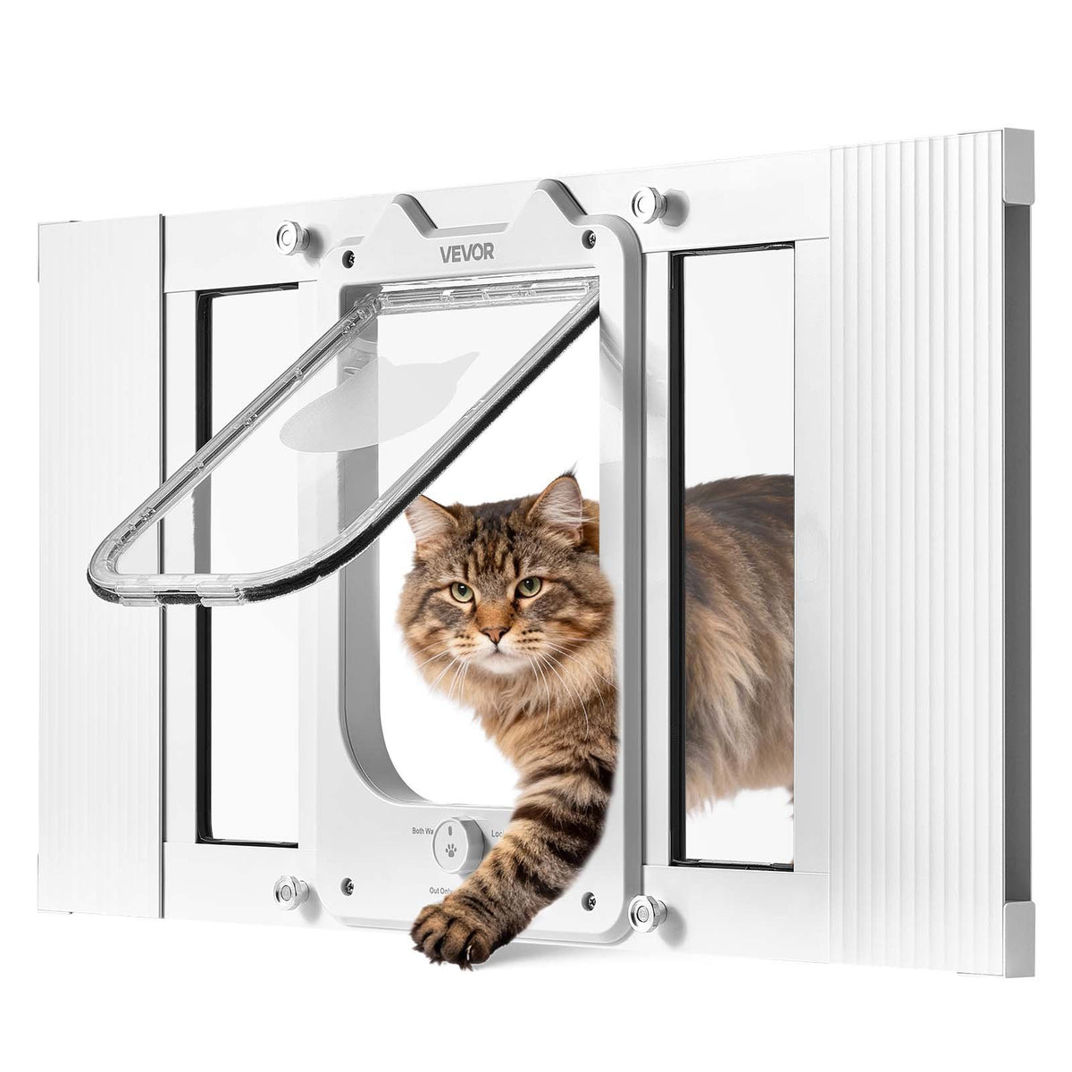 VEVOR Cat Door for Window, Adjustable to Fit Window Width 23"-28", 4 Secure Lock Modes, Aluminum Frame and High-Transparency Glass, Magnetic Closure, Weatherproof Quick-Fit Pet Door for Cats, White - CHMMZYSSK232W040E001V0 - view 1