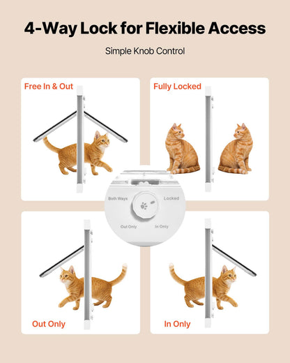 VEVOR Cat Door for Window, Adjustable to Fit Window Width 23"-28", 4 Secure Lock Modes, Aluminum Frame and High-Transparency Glass, Magnetic Closure, Weatherproof Quick-Fit Pet Door for Cats, White - CHMMZYSSK232W040E001V0 - view 4