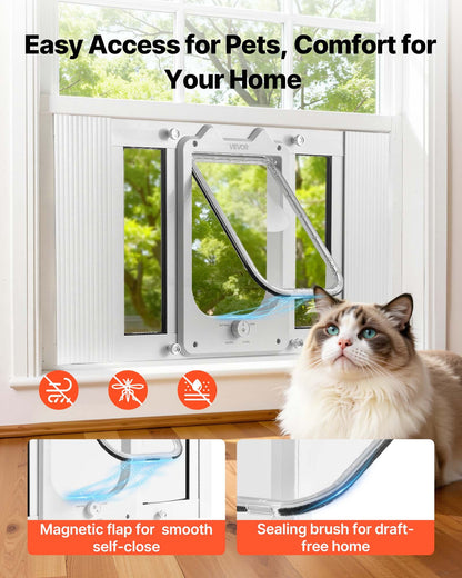 VEVOR Cat Door for Window, Adjustable to Fit Window Width 23"-28", 4 Secure Lock Modes, Aluminum Frame and High-Transparency Glass, Magnetic Closure, Weatherproof Quick-Fit Pet Door for Cats, White - CHMMZYSSK232W040E001V0 - view 5
