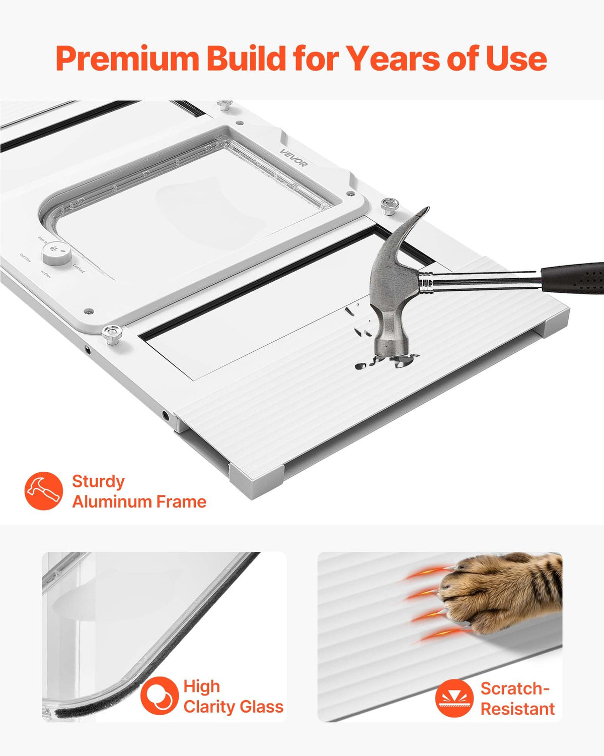 VEVOR Cat Door for Window, Adjustable to Fit Window Width 23"-28", 4 Secure Lock Modes, Aluminum Frame and High-Transparency Glass, Magnetic Closure, Weatherproof Quick-Fit Pet Door for Cats, White - CHMMZYSSK232W040E001V0 - view 7