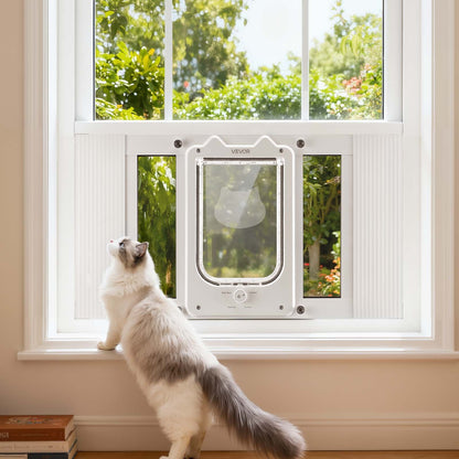 VEVOR Cat Door for Window, Adjustable to Fit Window Width 23"-28", 4 Secure Lock Modes, Aluminum Frame and High-Transparency Glass, Magnetic Closure, Weatherproof Quick-Fit Pet Door for Cats, White - CHMMZYSSK232W040E001V0 - view 9