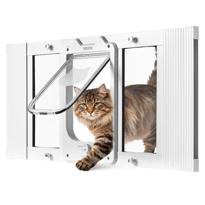 VEVOR Cat Door for Window, Adjustable to Fit Window Width 27"-32", 4 Secure Lock Modes, Aluminum Frame and High-Transparency Glass, Magnetic Closure, Weatherproof Quick-Fit Pet Door for Cats, White - CHMMZYSSK273FWVBJ001V0 - view 1