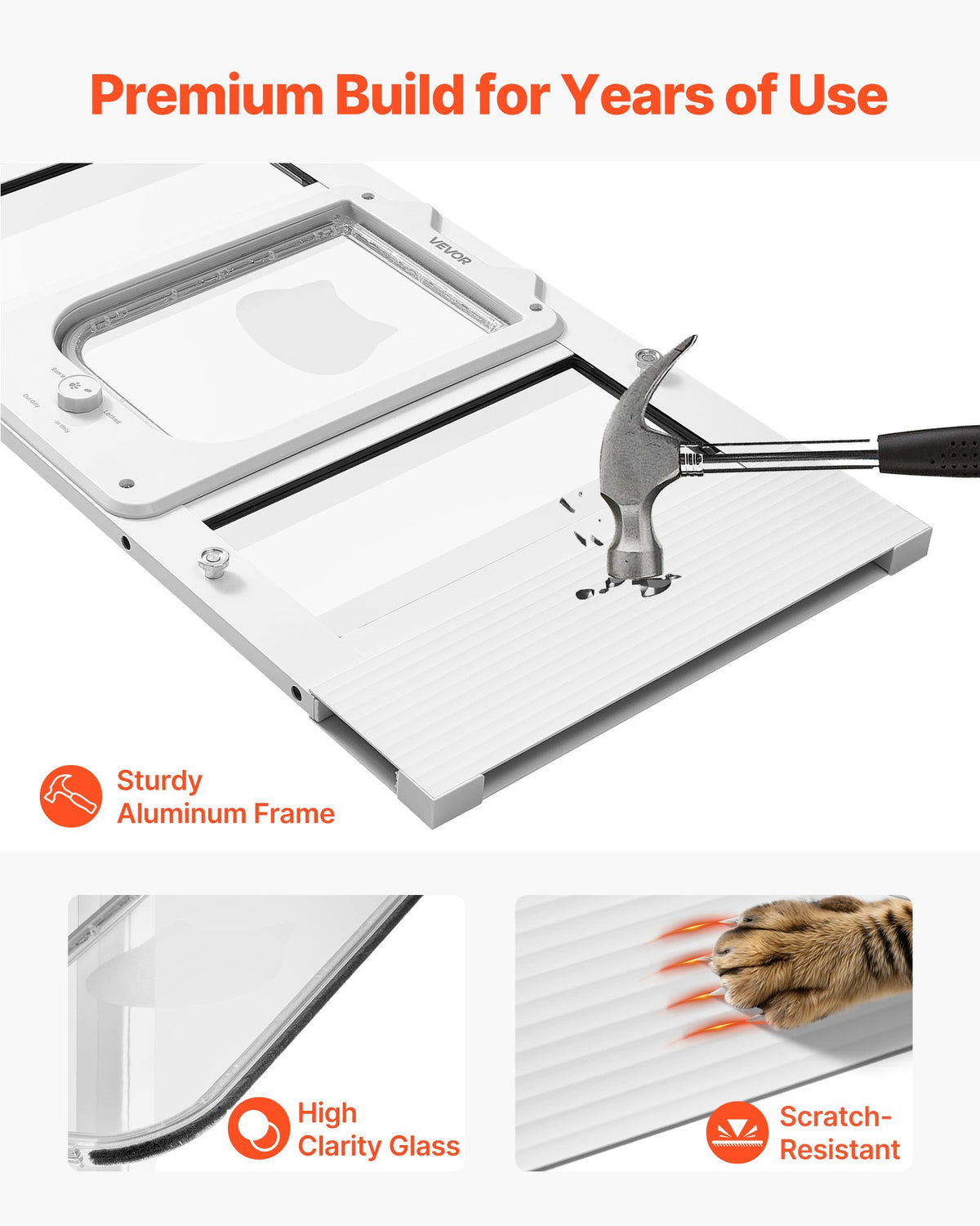 VEVOR Cat Door for Window, Adjustable to Fit Window Width 27"-32", 4 Secure Lock Modes, Aluminum Frame and High-Transparency Glass, Magnetic Closure, Weatherproof Quick-Fit Pet Door for Cats, White - CHMMZYSSK273FWVBJ001V0 - view 7