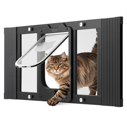 VEVOR Cat Door for Window, Adjustable to Fit Window Width 27"-32", 4 Secure Lock Modes, Aluminum Frame and High-Transparency Glass, Magnetic Closure, Weatherproof Quick-Fit Pet Door for Cats, Black - CHMMZYSSK273KNOC6001V0 - view 1