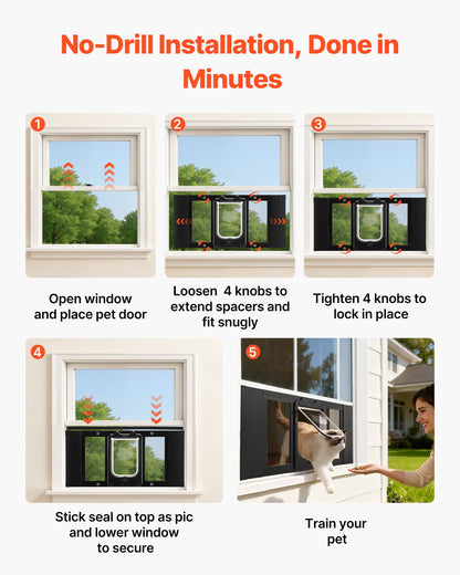 VEVOR Cat Door for Window, Adjustable to Fit Window Width 27"-32", 4 Secure Lock Modes, Aluminum Frame and High-Transparency Glass, Magnetic Closure, Weatherproof Quick-Fit Pet Door for Cats, Black - CHMMZYSSK273KNOC6001V0 - view 6