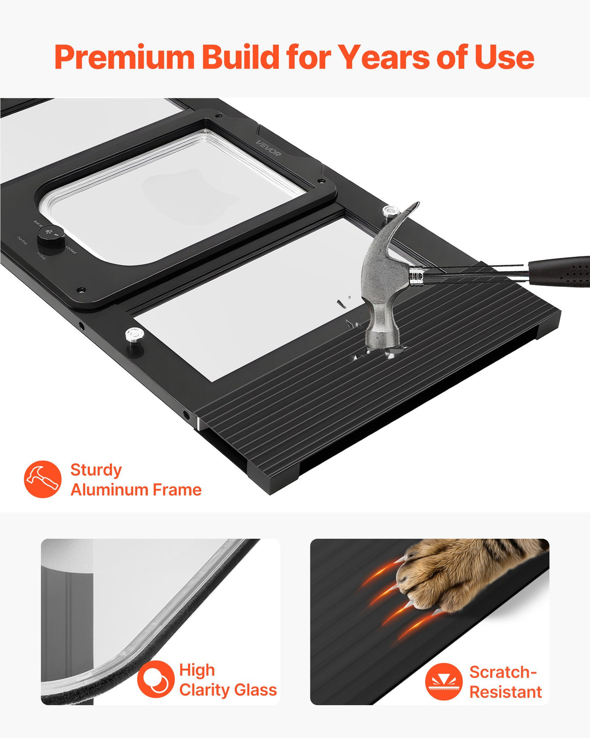 VEVOR Cat Door for Window, Adjustable to Fit Window Width 27"-32", 4 Secure Lock Modes, Aluminum Frame and High-Transparency Glass, Magnetic Closure, Weatherproof Quick-Fit Pet Door for Cats, Black - CHMMZYSSK273KNOC6001V0 - view 7