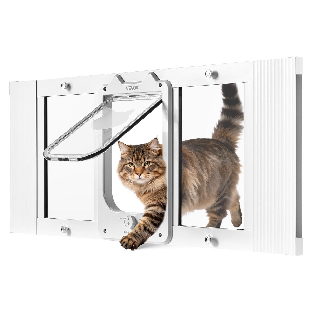 VEVOR Cat Door for Window, Adjustable to Fit Window Width 31"-36", 4 Secure Lock Modes, Aluminum Frame and High-Transparency Glass, Magnetic Closure, Weatherproof Quick-Fit Pet Door for Cats, White - CHMMZYSSK313HZ9S2001V0 - view 1