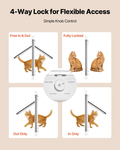 VEVOR Cat Door for Window, Adjustable to Fit Window Width 31"-36", 4 Secure Lock Modes, Aluminum Frame and High-Transparency Glass, Magnetic Closure, Weatherproof Quick-Fit Pet Door for Cats, White - CHMMZYSSK313HZ9S2001V0 - view 4