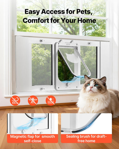 VEVOR Cat Door for Window, Adjustable to Fit Window Width 31"-36", 4 Secure Lock Modes, Aluminum Frame and High-Transparency Glass, Magnetic Closure, Weatherproof Quick-Fit Pet Door for Cats, White - CHMMZYSSK313HZ9S2001V0 - view 5