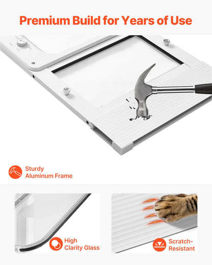 VEVOR Cat Door for Window, Adjustable to Fit Window Width 31"-36", 4 Secure Lock Modes, Aluminum Frame and High-Transparency Glass, Magnetic Closure, Weatherproof Quick-Fit Pet Door for Cats, White - CHMMZYSSK313HZ9S2001V0 - view 7