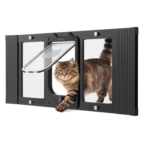 VEVOR Cat Door for Window, Adjustable to Fit Window Width 31"-36", 4 Secure Lock Modes, Aluminum Frame and High-Transparency Glass, Magnetic Closure, Weatherproof Quick-Fit Pet Door for Cats, Black - CHMMZYSSK313SVA04001V0 - view 2