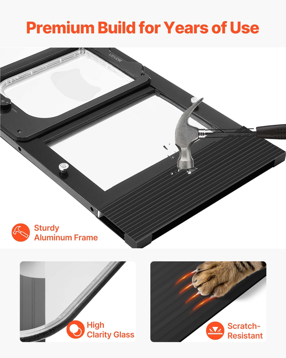 VEVOR Cat Door for Window, Adjustable to Fit Window Width 31"-36", 4 Secure Lock Modes, Aluminum Frame and High-Transparency Glass, Magnetic Closure, Weatherproof Quick-Fit Pet Door for Cats, Black - CHMMZYSSK313SVA04001V0 - view 7