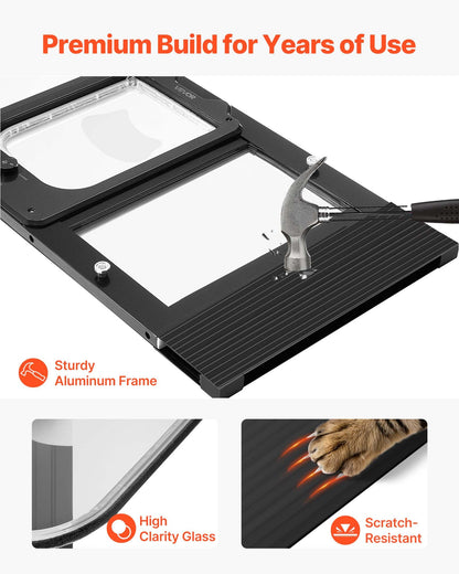 VEVOR Cat Door for Window, Adjustable to Fit Window Width 31"-36", 4 Secure Lock Modes, Aluminum Frame and High-Transparency Glass, Magnetic Closure, Weatherproof Quick-Fit Pet Door for Cats, Black - CHMMZYSSK313SVA04001V0 - view 7