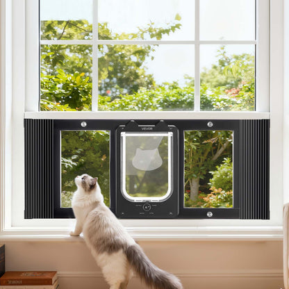 VEVOR Cat Door for Window, Adjustable to Fit Window Width 31"-36", 4 Secure Lock Modes, Aluminum Frame and High-Transparency Glass, Magnetic Closure, Weatherproof Quick-Fit Pet Door for Cats, Black - CHMMZYSSK313SVA04001V0 - view 9