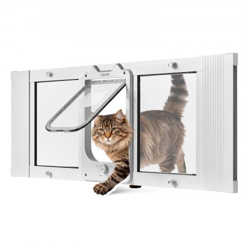 VEVOR Cat Door for Window, Adjustable to Fit Window Width 35"-40", 4 Secure Lock Modes, Aluminum Frame and High-Transparency Glass, Magnetic Closure, Weatherproof Quick-Fit Pet Door for Cats, White - CHMMZYSSK354BMYGM001V0 - view 2