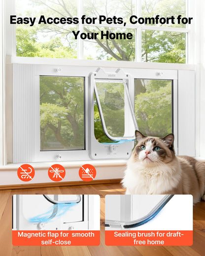 VEVOR Cat Door for Window, Adjustable to Fit Window Width 35"-40", 4 Secure Lock Modes, Aluminum Frame and High-Transparency Glass, Magnetic Closure, Weatherproof Quick-Fit Pet Door for Cats, White - CHMMZYSSK354BMYGM001V0 - view 5