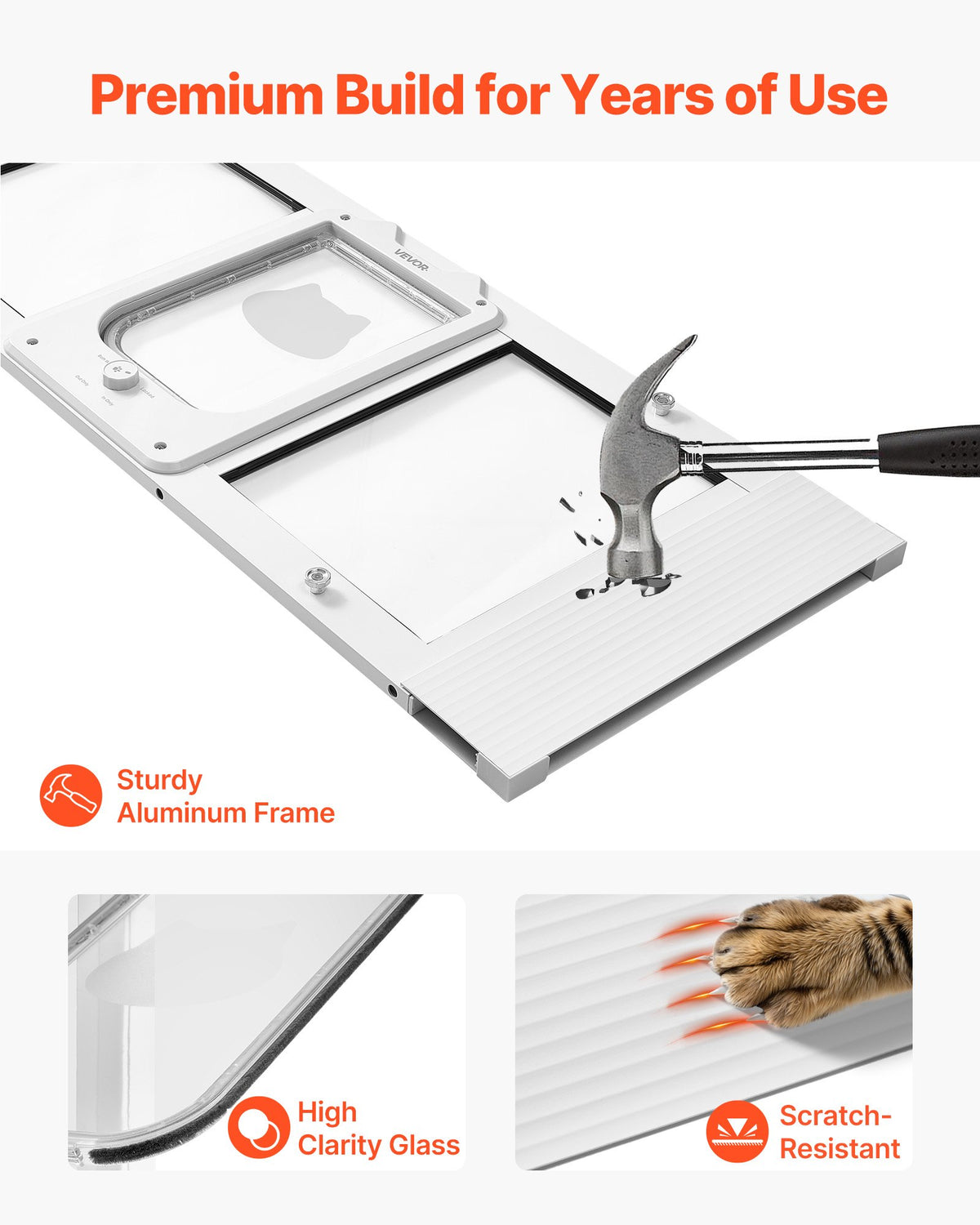 VEVOR Cat Door for Window, Adjustable to Fit Window Width 35"-40", 4 Secure Lock Modes, Aluminum Frame and High-Transparency Glass, Magnetic Closure, Weatherproof Quick-Fit Pet Door for Cats, White - CHMMZYSSK354BMYGM001V0 - view 7