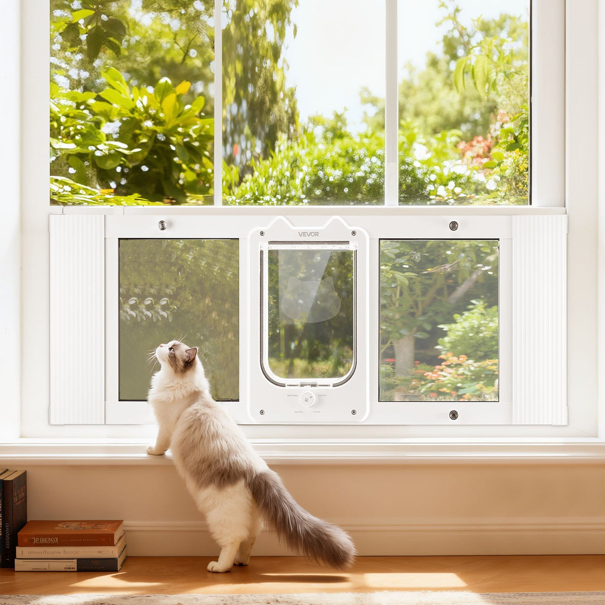 VEVOR Cat Door for Window, Adjustable to Fit Window Width 35"-40", 4 Secure Lock Modes, Aluminum Frame and High-Transparency Glass, Magnetic Closure, Weatherproof Quick-Fit Pet Door for Cats, White - CHMMZYSSK354BMYGM001V0 - view 9
