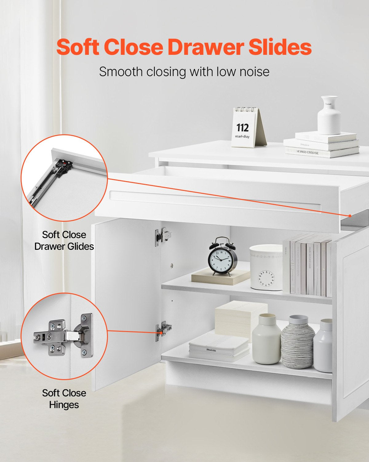 VEVOR White Shaker Base Cabinet with Drawer, 30-Inch Unassembled Drawer Base Cabinet, 30" W x 24" D x 34.5" H Ready to Assemble Cabinet with Soft-Close Doors and Adjustable Shelf, for Home Office - CJDJCJDJ1C2M35FDRV0 - view 4