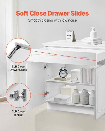 VEVOR White Shaker Base Cabinet with Drawer, 30-Inch Unassembled Drawer Base Cabinet, 30" W x 24" D x 34.5" H Ready to Assemble Cabinet with Soft-Close Doors and Adjustable Shelf, for Home Office - CJDJCJDJ1C2M35FDRV0 - view 4