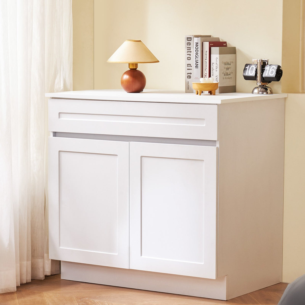 VEVOR White Shaker Base Cabinet with Drawer, 30-Inch Unassembled Drawer Base Cabinet, 30" W x 24" D x 34.5" H Ready to Assemble Cabinet with Soft-Close Doors and Adjustable Shelf, for Home Office - CJDJCJDJ1C2M35FDRV0 - view 9