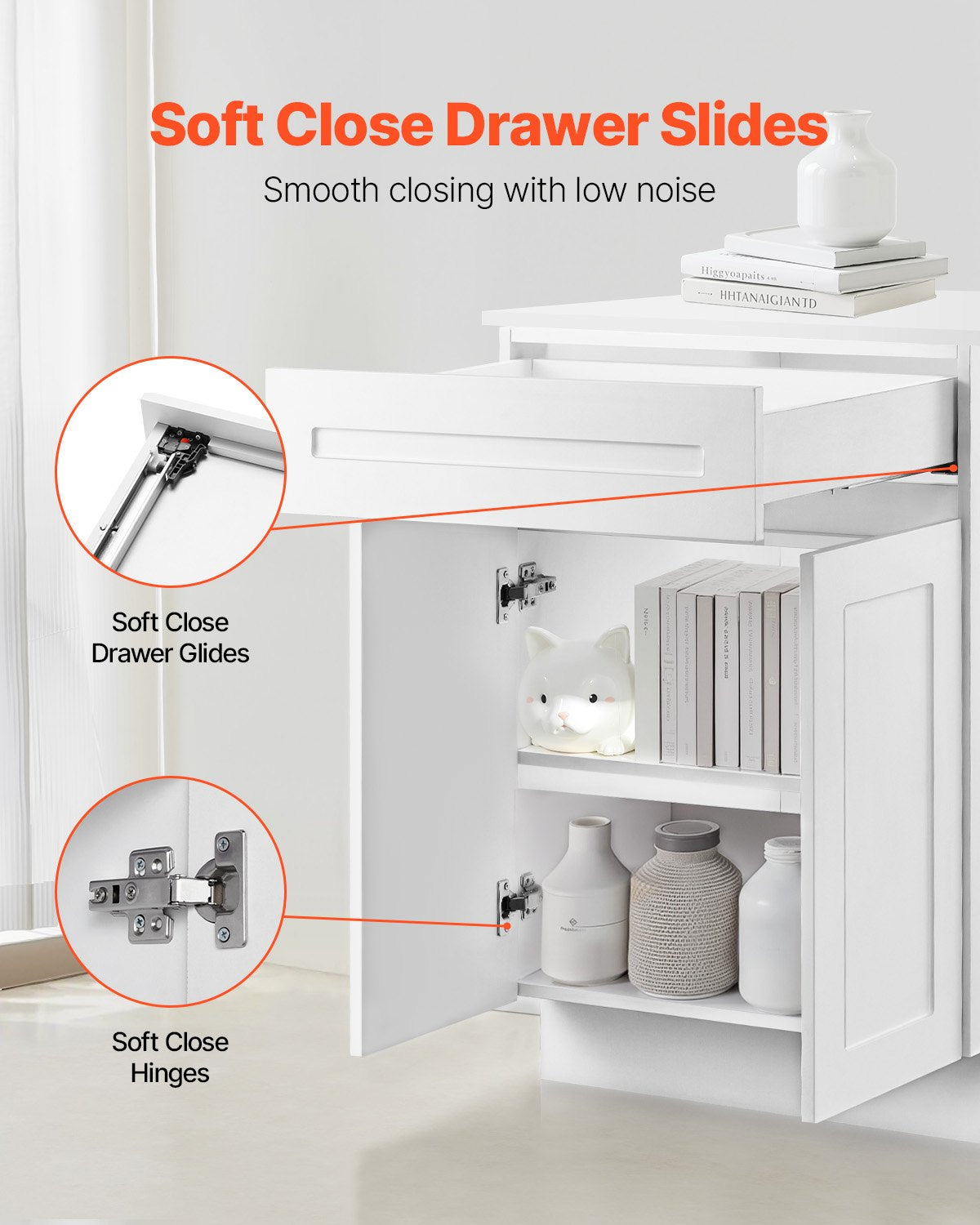 VEVOR White Shaker Base Cabinet with Drawer, 24-Inch Unassembled Drawer Base Cabinet, 24" W x 24" D x 34.5" H Ready to Assemble Cabinet with Soft-Close Doors and Adjustable Shelf, for Home Office - CJDJCJDJ1C2M8GMH3V0 - view 4