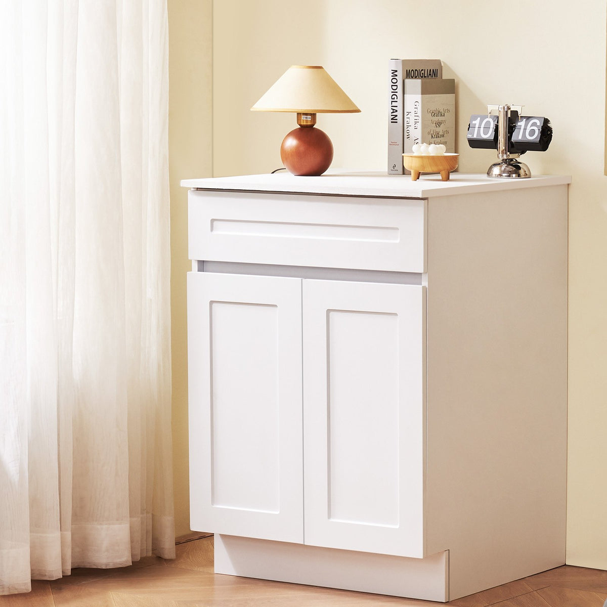 VEVOR White Shaker Base Cabinet with Drawer, 24-Inch Unassembled Drawer Base Cabinet, 24" W x 24" D x 34.5" H Ready to Assemble Cabinet with Soft-Close Doors and Adjustable Shelf, for Home Office - CJDJCJDJ1C2M8GMH3V0 - view 9