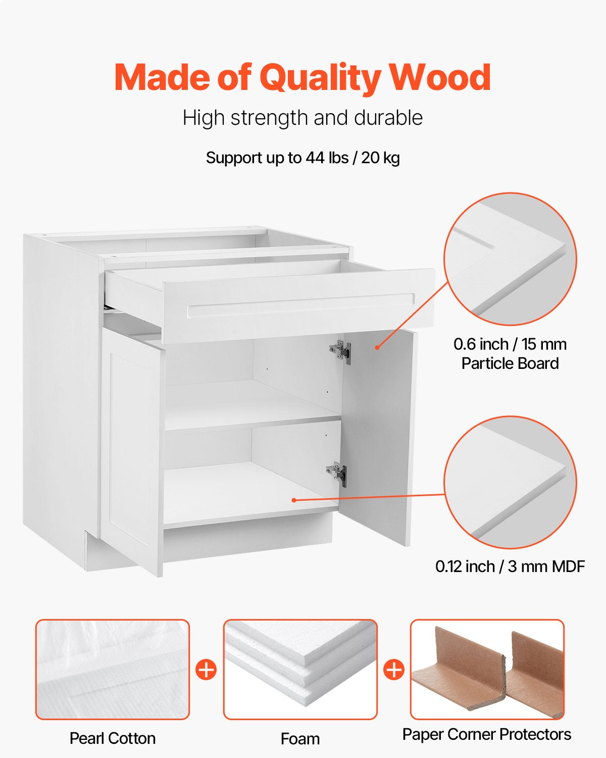 VEVOR White Shaker Base Cabinet with Drawer, 36-Inch Unassembled Drawer Base Cabinet, 36" W x 24" D x 34.5" H Ready to Assemble Cabinet with Soft-Close Doors and Adjustable Shelf, for Home Office - CJDJCJDJ1C2MIUY5PV0 - view 3
