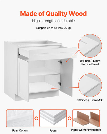 VEVOR White Shaker Base Cabinet with Drawer, 36-Inch Unassembled Drawer Base Cabinet, 36" W x 24" D x 34.5" H Ready to Assemble Cabinet with Soft-Close Doors and Adjustable Shelf, for Home Office - CJDJCJDJ1C2MIUY5PV0 - view 3