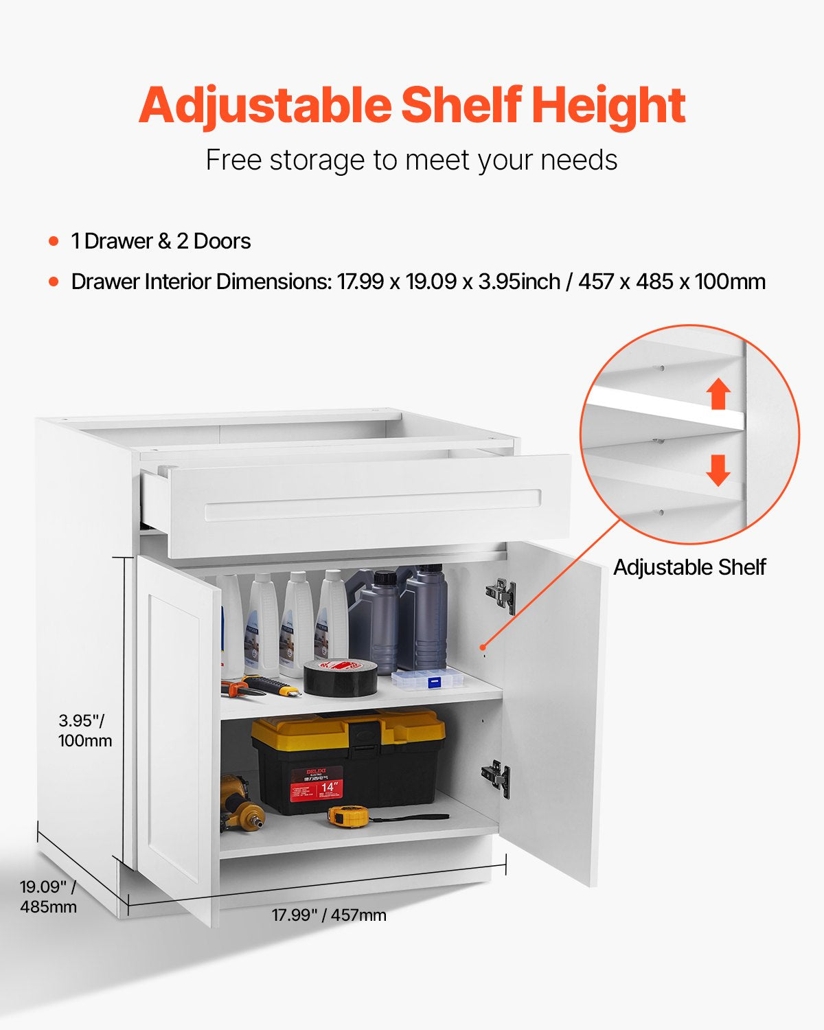 VEVOR White Shaker Base Cabinet with Drawer, 36-Inch Unassembled Drawer Base Cabinet, 36" W x 24" D x 34.5" H Ready to Assemble Cabinet with Soft-Close Doors and Adjustable Shelf, for Home Office - CJDJCJDJ1C2MIUY5PV0 - view 6