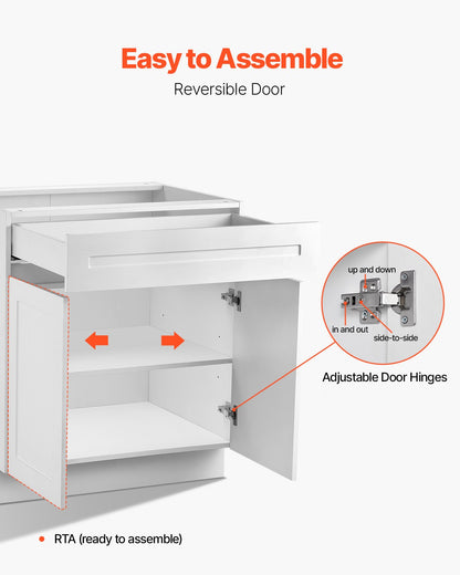 VEVOR White Shaker Base Cabinet with Drawer, 36-Inch Unassembled Drawer Base Cabinet, 36" W x 24" D x 34.5" H Ready to Assemble Cabinet with Soft-Close Doors and Adjustable Shelf, for Home Office - CJDJCJDJ1C2MIUY5PV0 - view 7