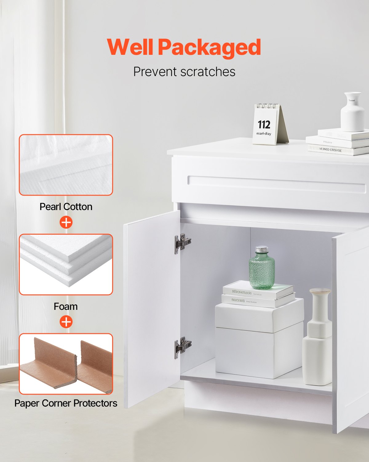 VEVOR White Shaker Base Cabinet, 30-Inch Unassembled Sink Base Cabinet, 30" W x 24" D x 34.5" H Ready to Assemble Cabinet with Soft-Close Doors and Adjustable Shelf, for Home Office - CJDJCJSCDJ1J72CDAV0 - view 4
