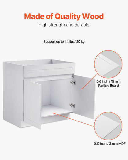 VEVOR White Shaker Base Cabinet, 36-Inch Unassembled Sink Base Cabinet, 36" W x 24" D x 34.5" H Ready to Assemble Cabinet with Soft-Close Doors and Adjustable Shelf, for Home Office - CJDJCJSCDJ1JOXNQ5V0 - view 3