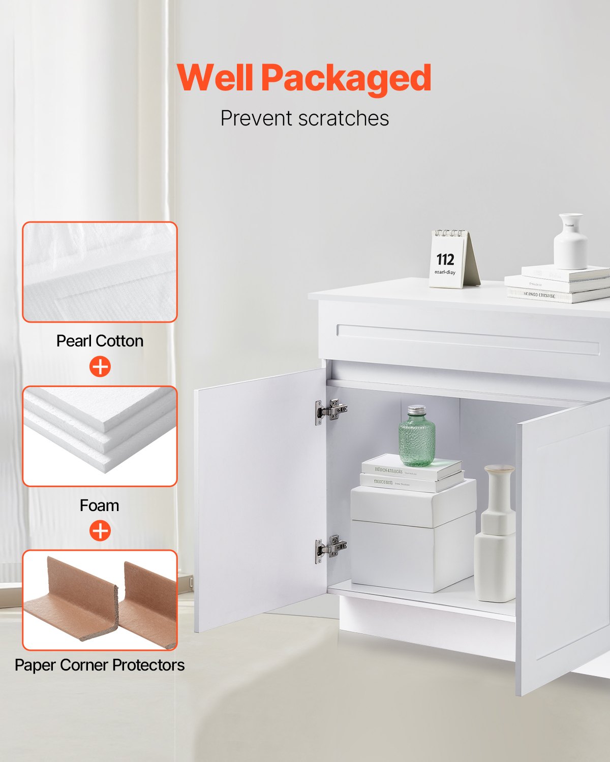 VEVOR White Shaker Base Cabinet, 36-Inch Unassembled Sink Base Cabinet, 36" W x 24" D x 34.5" H Ready to Assemble Cabinet with Soft-Close Doors and Adjustable Shelf, for Home Office - CJDJCJSCDJ1JOXNQ5V0 - view 4