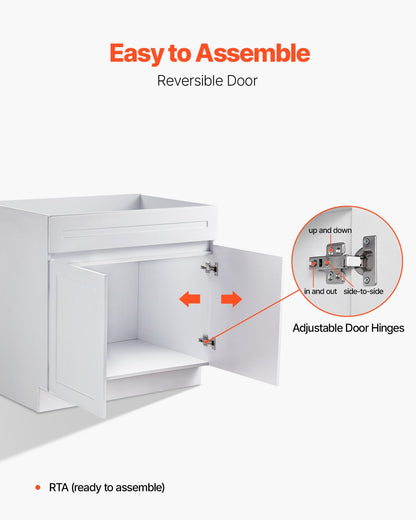 VEVOR White Shaker Base Cabinet, 36-Inch Unassembled Sink Base Cabinet, 36" W x 24" D x 34.5" H Ready to Assemble Cabinet with Soft-Close Doors and Adjustable Shelf, for Home Office - CJDJCJSCDJ1JOXNQ5V0 - view 7