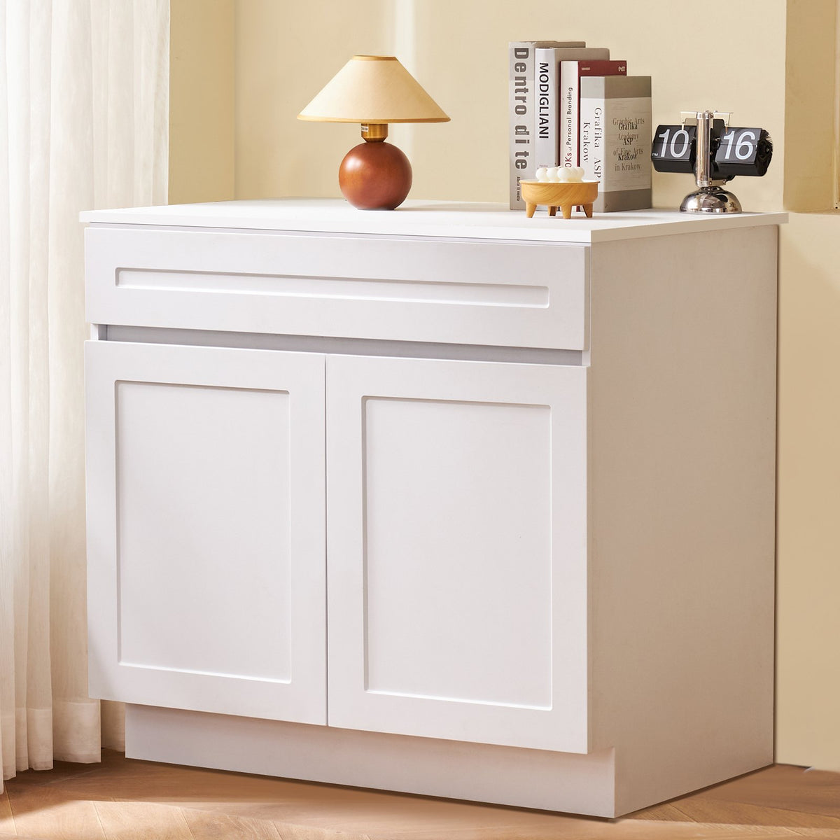 VEVOR White Shaker Base Cabinet, 36-Inch Unassembled Sink Base Cabinet, 36" W x 24" D x 34.5" H Ready to Assemble Cabinet with Soft-Close Doors and Adjustable Shelf, for Home Office - CJDJCJSCDJ1JOXNQ5V0 - view 9