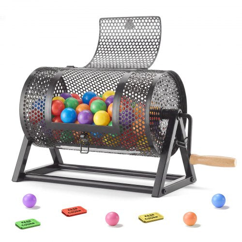 VEVOR Raffle Ticket Spinner, 11.6" x 6.6" Holds 2500 Tickets or 100 Ping Pong Balls, Raffle Drum Lottery Spinning Cage with Reinforced Handle, Stable Triangular Stand, for Events and Gatherings, Black - CJG12YCJSDZJNWU4Q002V0 - view 2