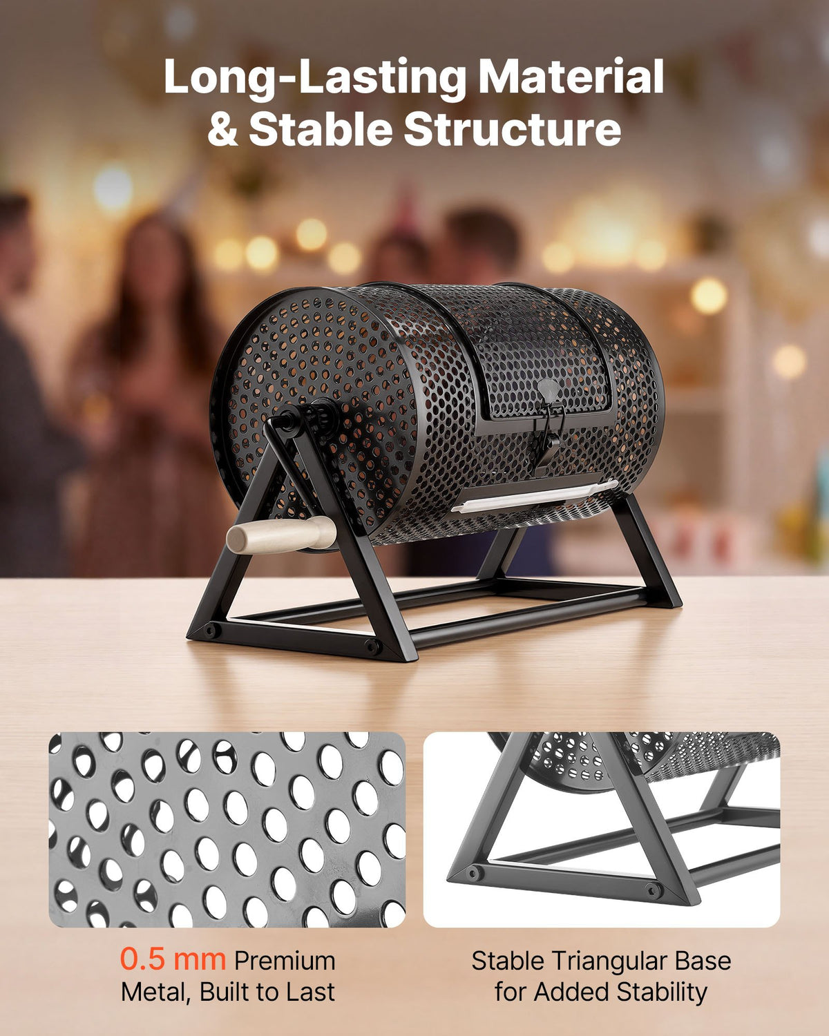 VEVOR Raffle Ticket Spinner, 11.6" x 6.6" Holds 2500 Tickets or 100 Ping Pong Balls, Raffle Drum Lottery Spinning Cage with Reinforced Handle, Stable Triangular Stand, for Events and Gatherings, Black - CJG12YCJSDZJNWU4Q002V0 - view 4