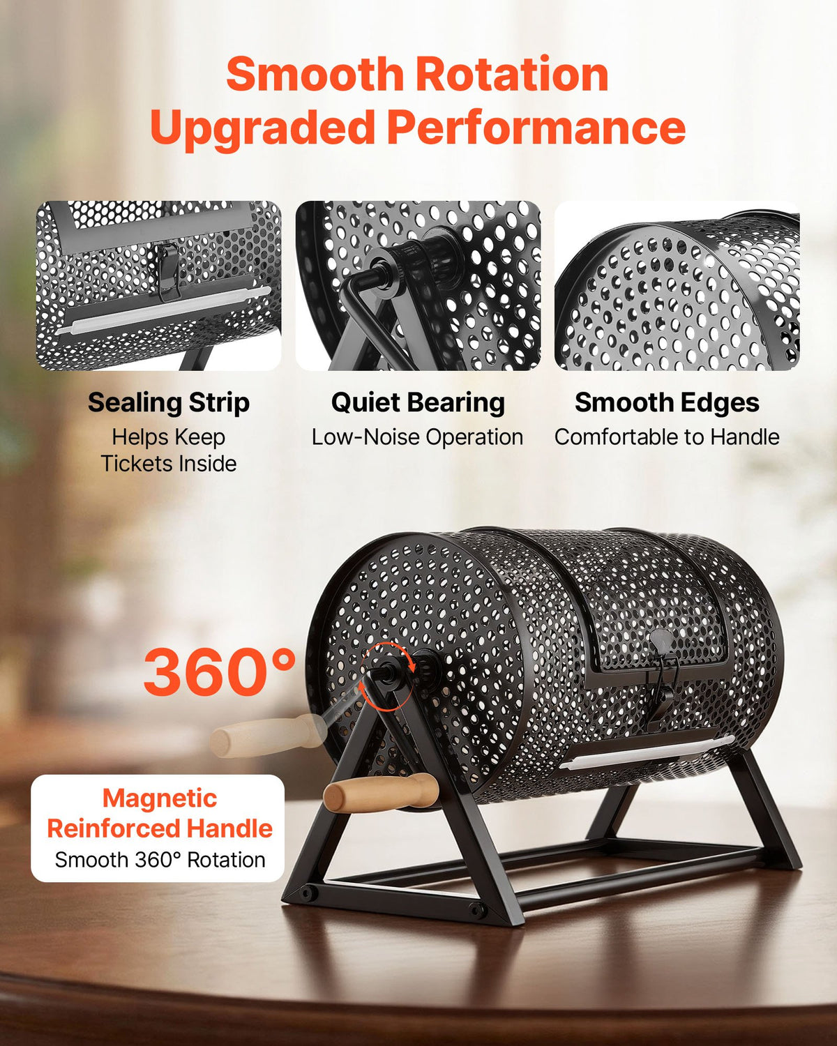 VEVOR Raffle Ticket Spinner, 11.6" x 6.6" Holds 2500 Tickets or 100 Ping Pong Balls, Raffle Drum Lottery Spinning Cage with Reinforced Handle, Stable Triangular Stand, for Events and Gatherings, Black - CJG12YCJSDZJNWU4Q002V0 - view 5