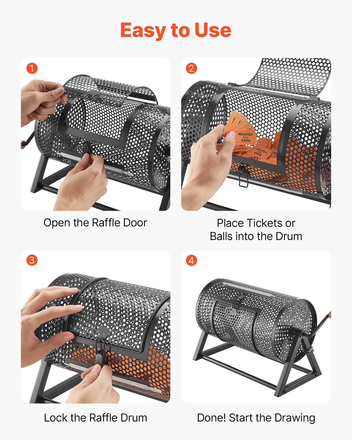 VEVOR Raffle Ticket Spinner, 11.6" x 6.6" Holds 2500 Tickets or 100 Ping Pong Balls, Raffle Drum Lottery Spinning Cage with Reinforced Handle, Stable Triangular Stand, for Events and Gatherings, Black - CJG12YCJSDZJNWU4Q002V0 - view 6