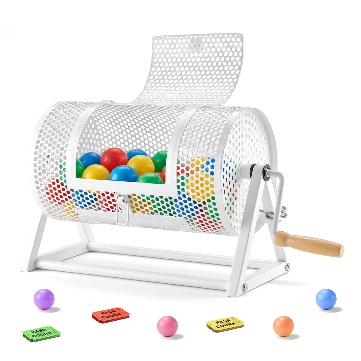 VEVOR Raffle Ticket Spinner, 11.6" x 6.6" Holds 2500 Tickets or 100 Ping Pong Balls, Raffle Drum Lottery Spinning Cage with Reinforced Handle, Stable Triangular Stand, for Events and Gatherings, White - CJG12YCJSDZJSJ9GK002V0 - view 1