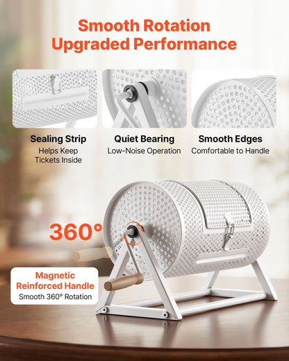 VEVOR Raffle Ticket Spinner, 11.6" x 6.6" Holds 2500 Tickets or 100 Ping Pong Balls, Raffle Drum Lottery Spinning Cage with Reinforced Handle, Stable Triangular Stand, for Events and Gatherings, White - CJG12YCJSDZJSJ9GK002V0 - view 5