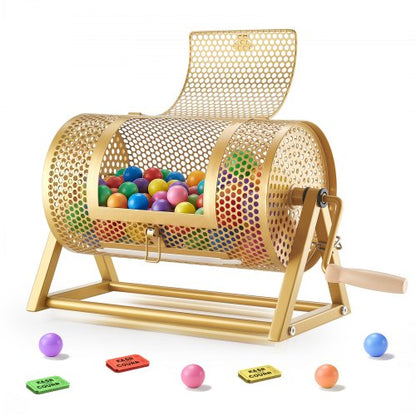 VEVOR Raffle Ticket Spinner, 11.6" x 6.6" Holds 2500 Tickets or 100 Ping Pong Balls, Raffle Drum Lottery Spinning Cage with Reinforced Handle, Stable Triangular Stand, for Events and Gatherings, Gold - CJG12YCJSDZJTUTEL002V0 - view 2