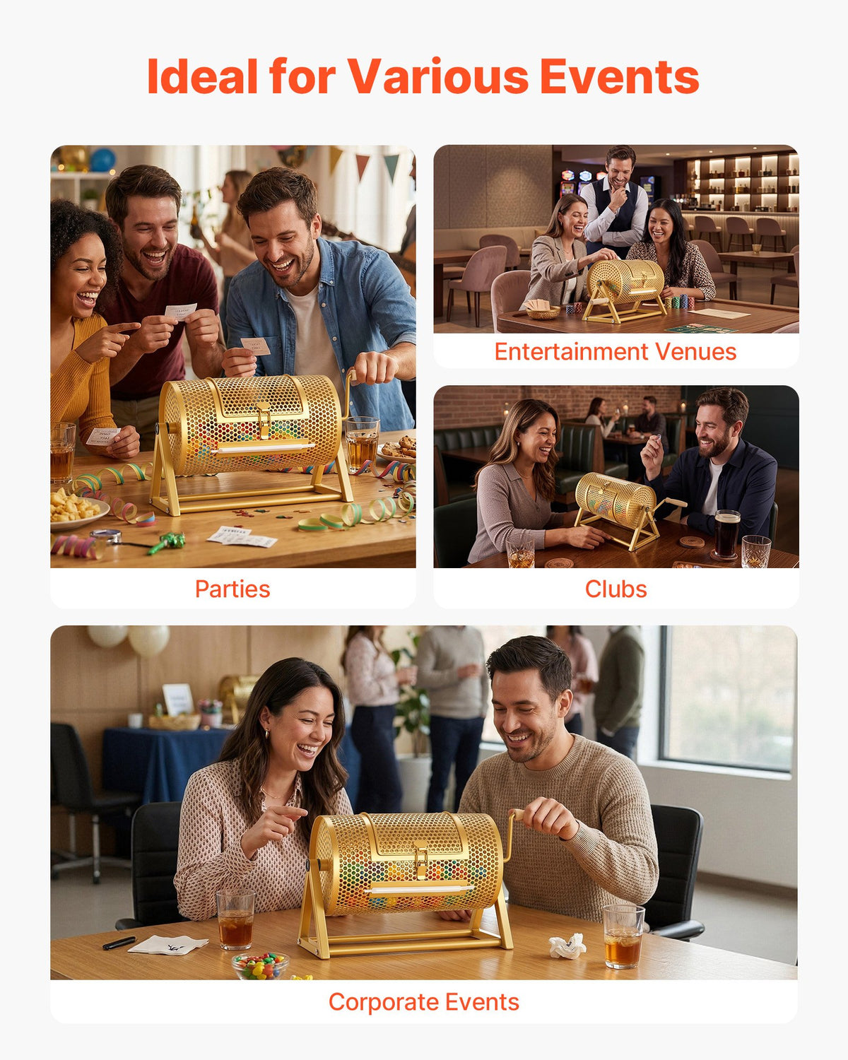VEVOR Raffle Ticket Spinner, 11.6" x 6.6" Holds 2500 Tickets or 100 Ping Pong Balls, Raffle Drum Lottery Spinning Cage with Reinforced Handle, Stable Triangular Stand, for Events and Gatherings, Gold - CJG12YCJSDZJTUTEL002V0 - view 7