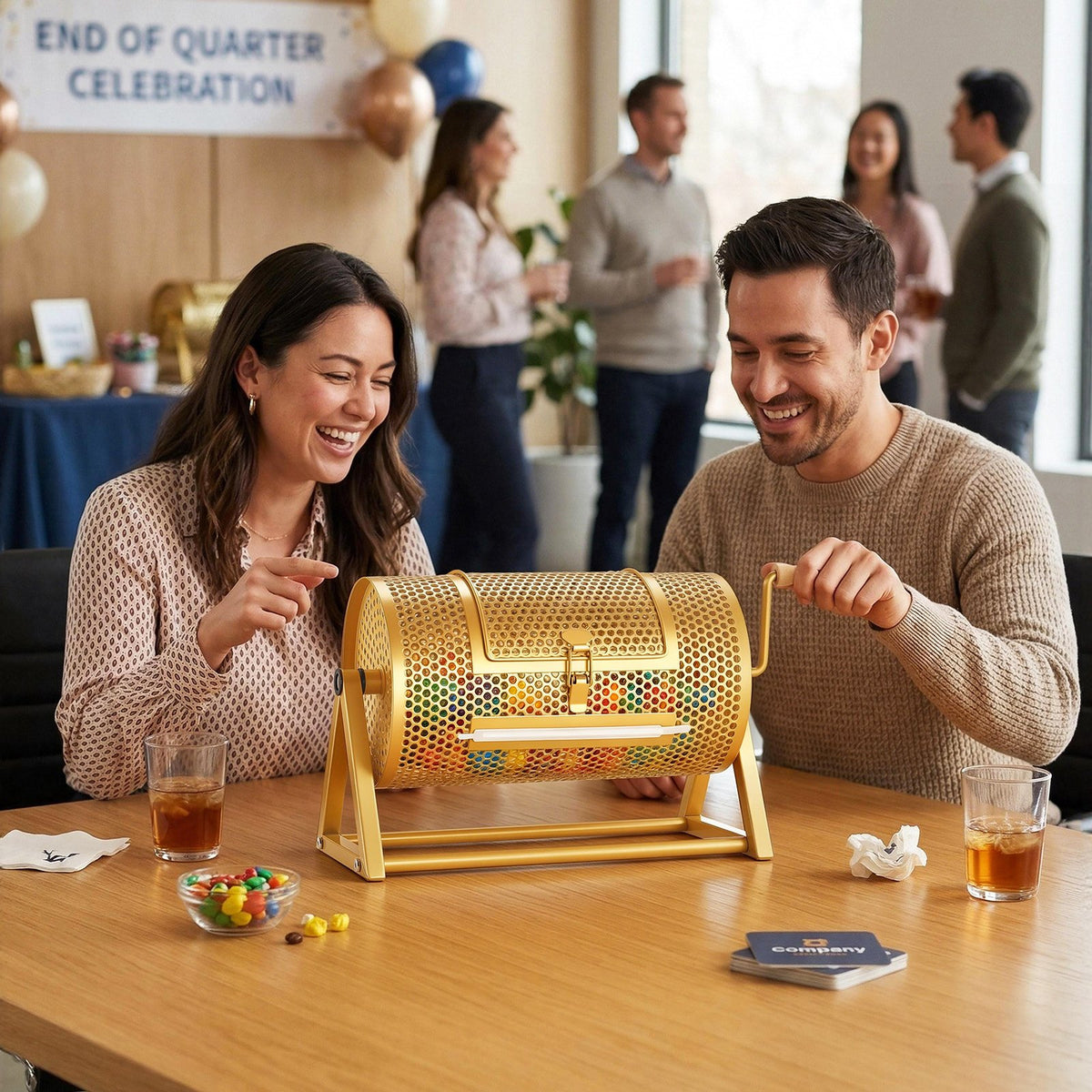 VEVOR Raffle Ticket Spinner, 11.6" x 6.6" Holds 2500 Tickets or 100 Ping Pong Balls, Raffle Drum Lottery Spinning Cage with Reinforced Handle, Stable Triangular Stand, for Events and Gatherings, Gold - CJG12YCJSDZJTUTEL002V0 - view 9